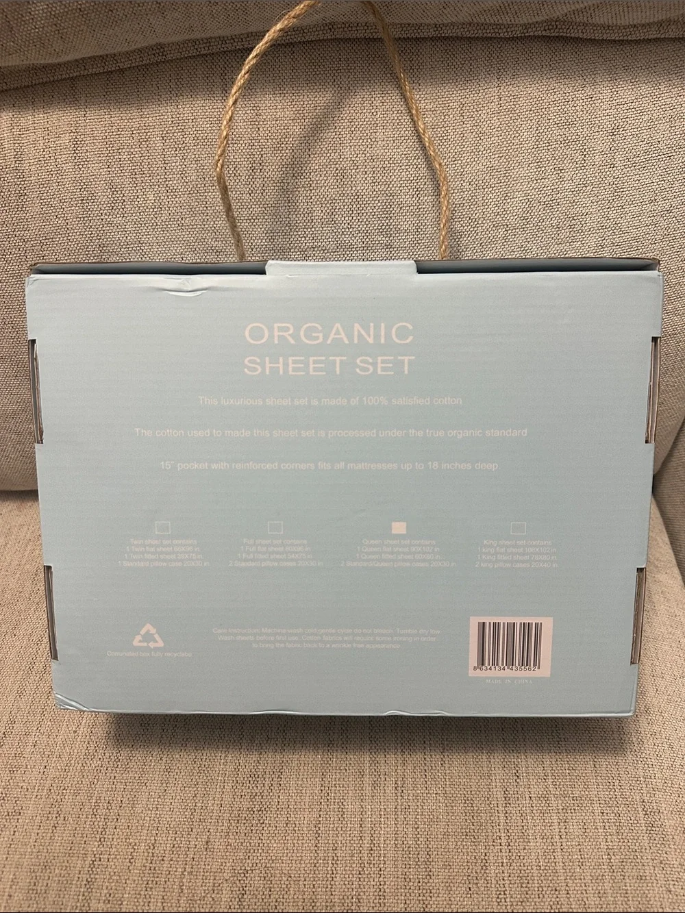 2000 Organic Cotton Touch Queen Sheet Set — Light Blue